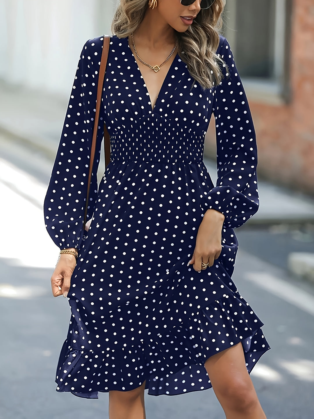 GABRIELLE™ - Elegant Polka Dot Flowing Midi Dress