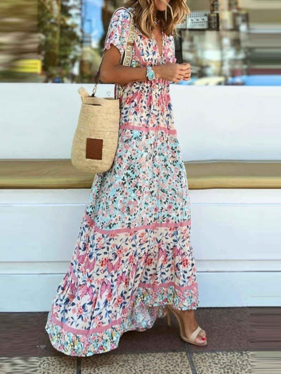 Marina | Floral Bohemian V-Neck Maxi Dress