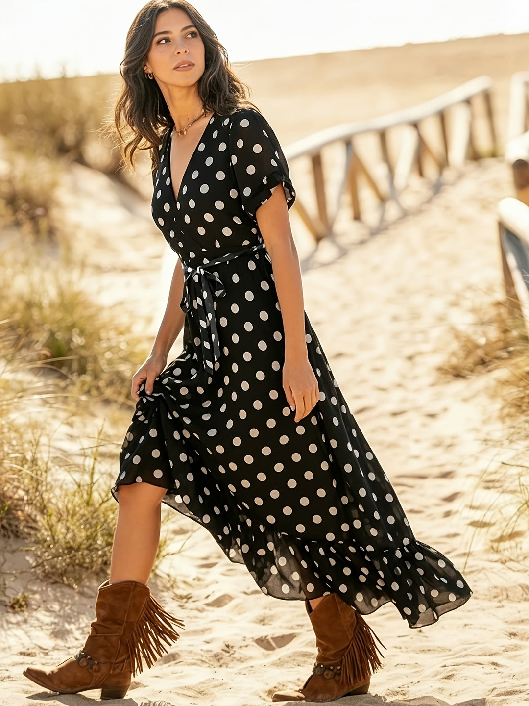 CAMILLE™ - Elegant Polka Dot Boho Maxi Dress