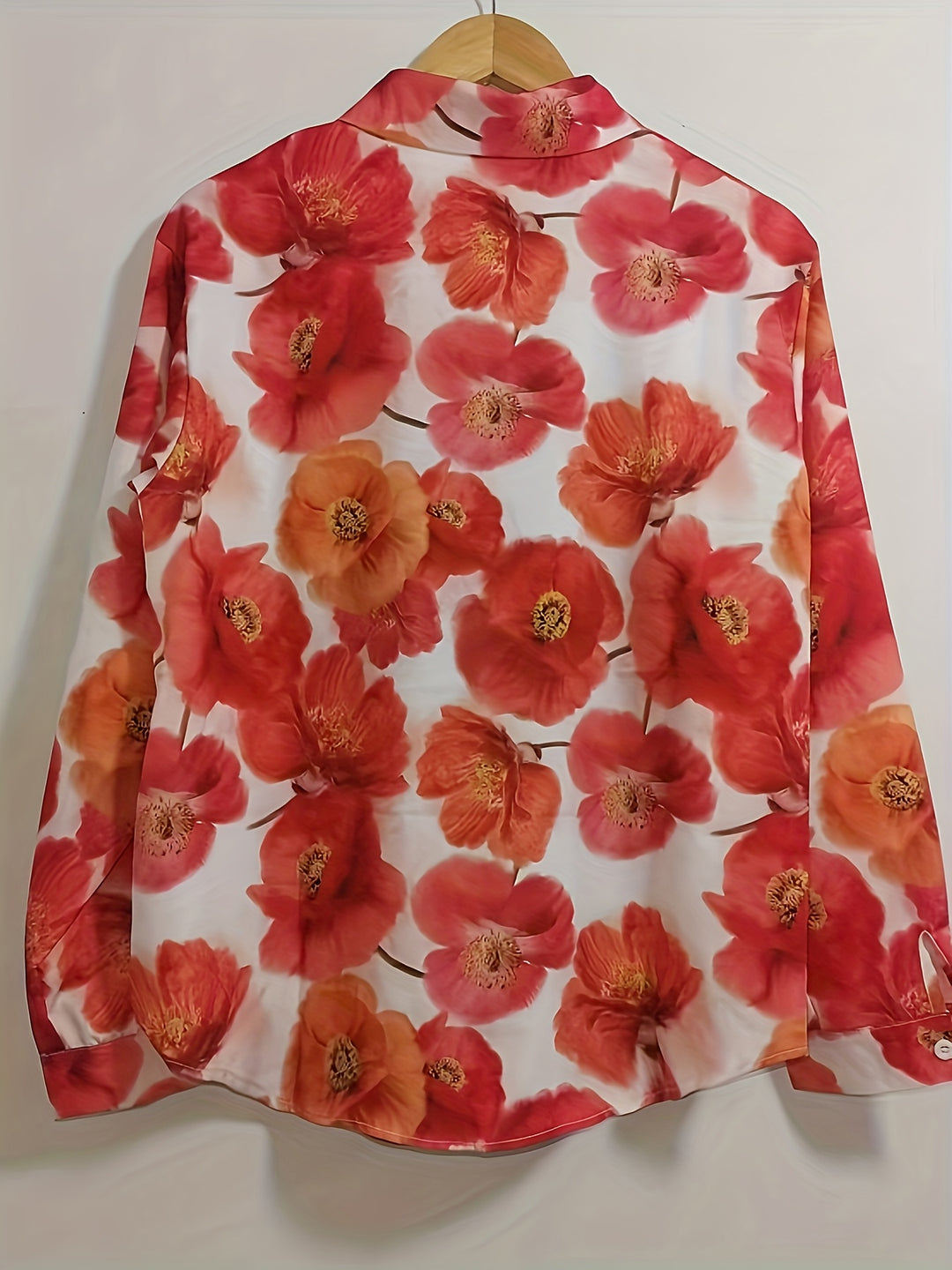 Ruby | Red Floral Button-Front Plus Size Blouse