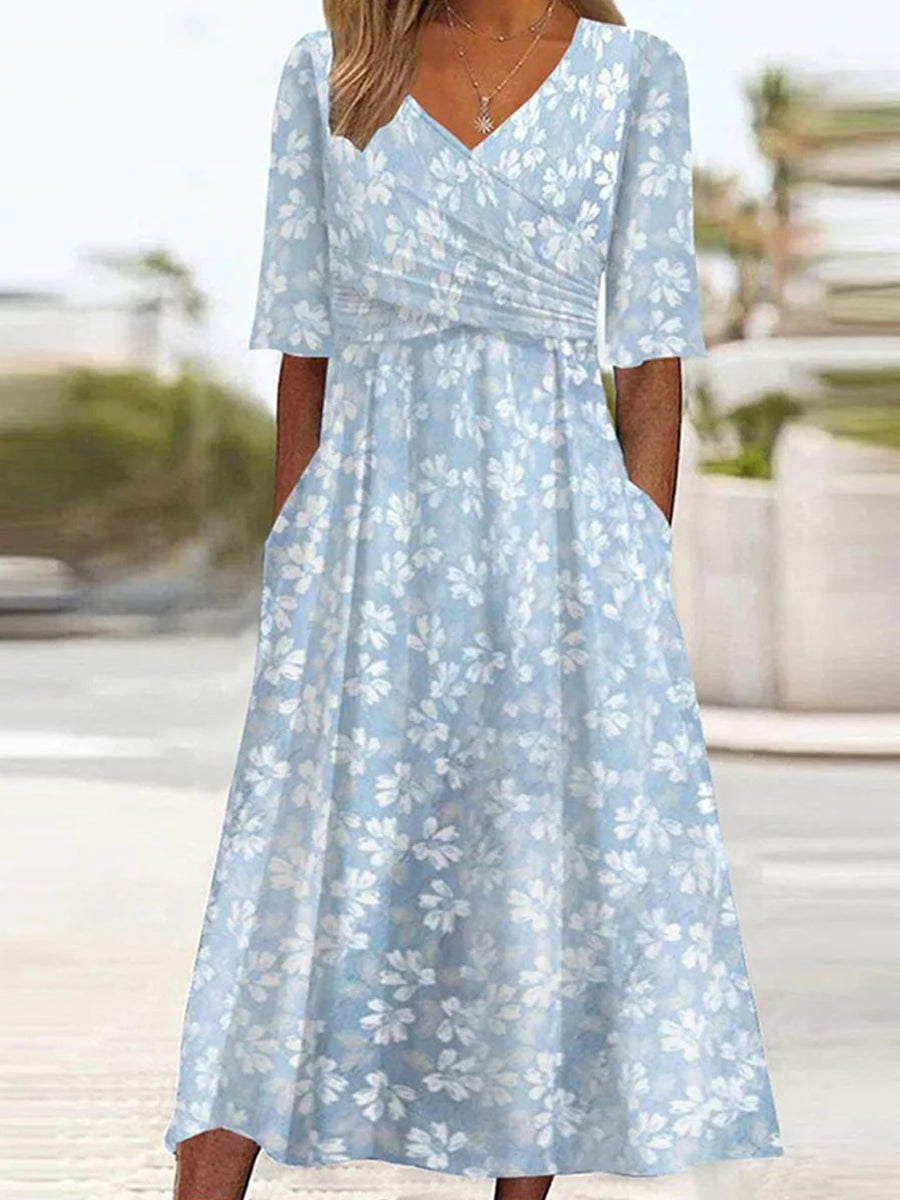 Lily | Ditsy Floral Pocket V-Neck Midi Dress