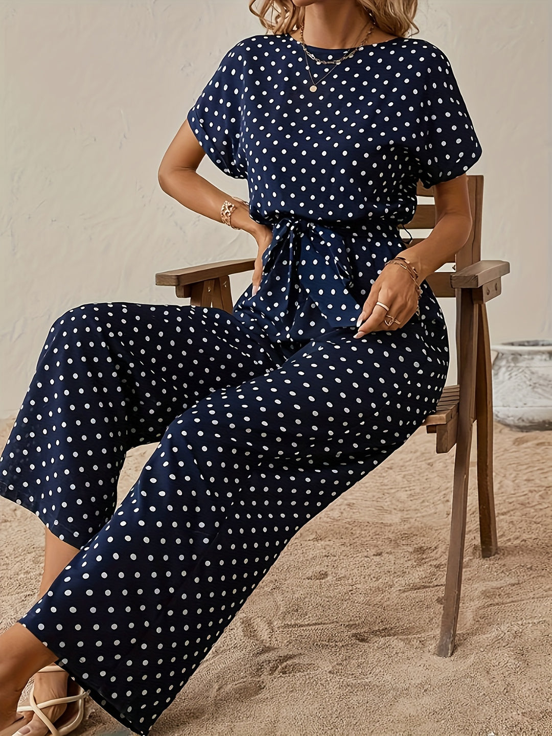 AUDREY – Royal Blue Tie-Waist Jumpsuit