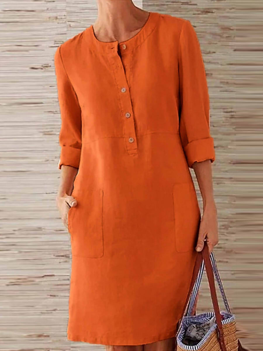 Women’s Casual Long Sleeve Cotton Button Front Dress