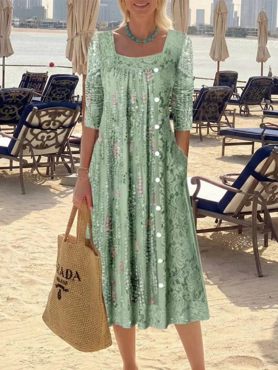 Jade | Square Neck Long Sleeve Midi Dress