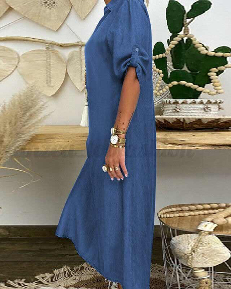 Stylish solid-color denim dress – timeless all-rounder for any occasion