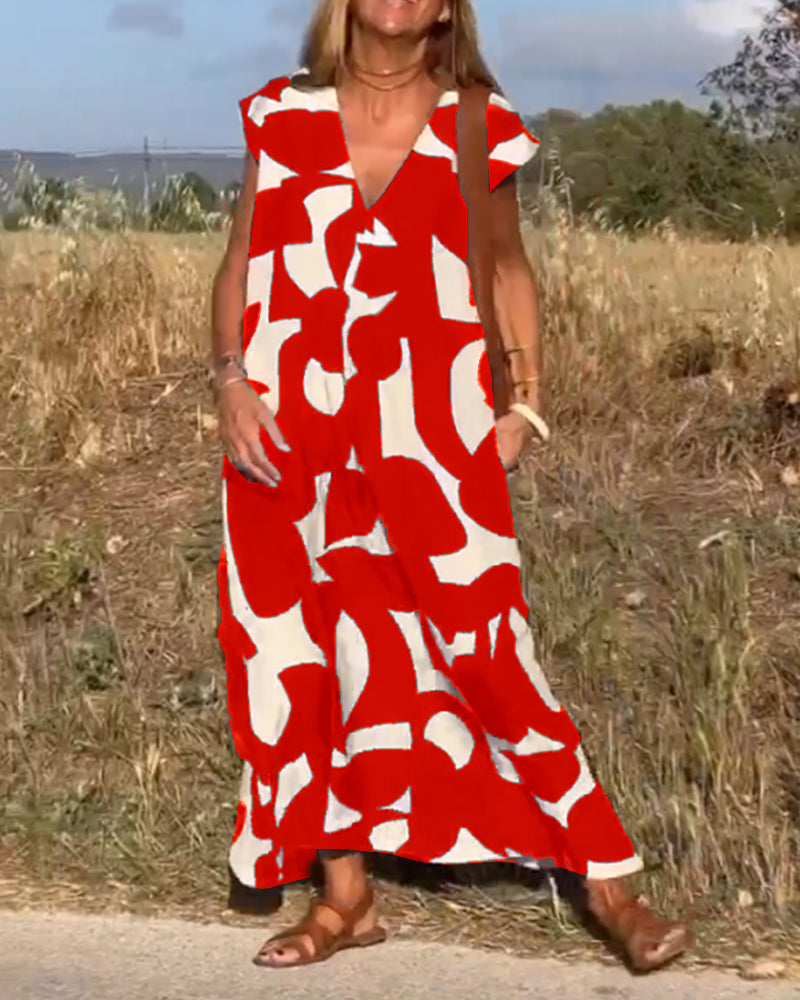 Stylish dress with a trendy print and V-neck