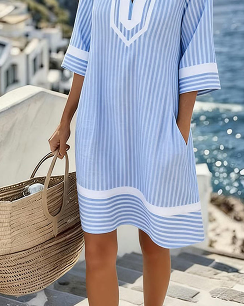 Klara™ | Lightweight striped dress with a V-neck
