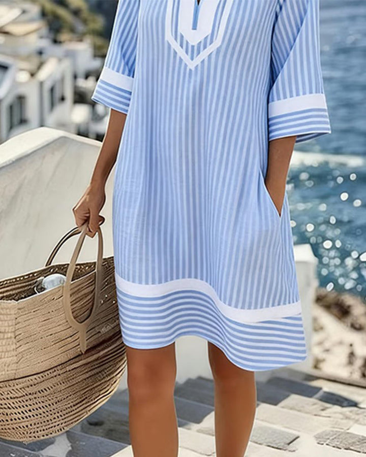 Klara™ | Lightweight striped dress with a V-neck