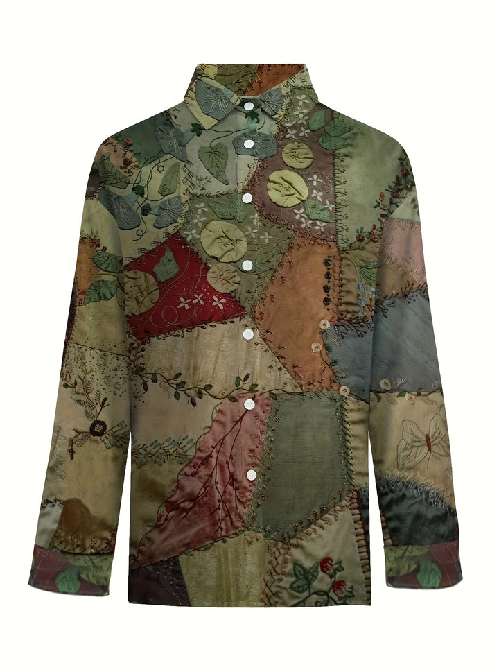 Artsy | Vintage Graphic V-Neck Long Sleeve Top