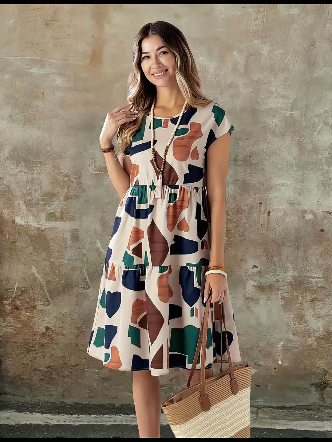 Greta™ - Geometric Print Midi Dress