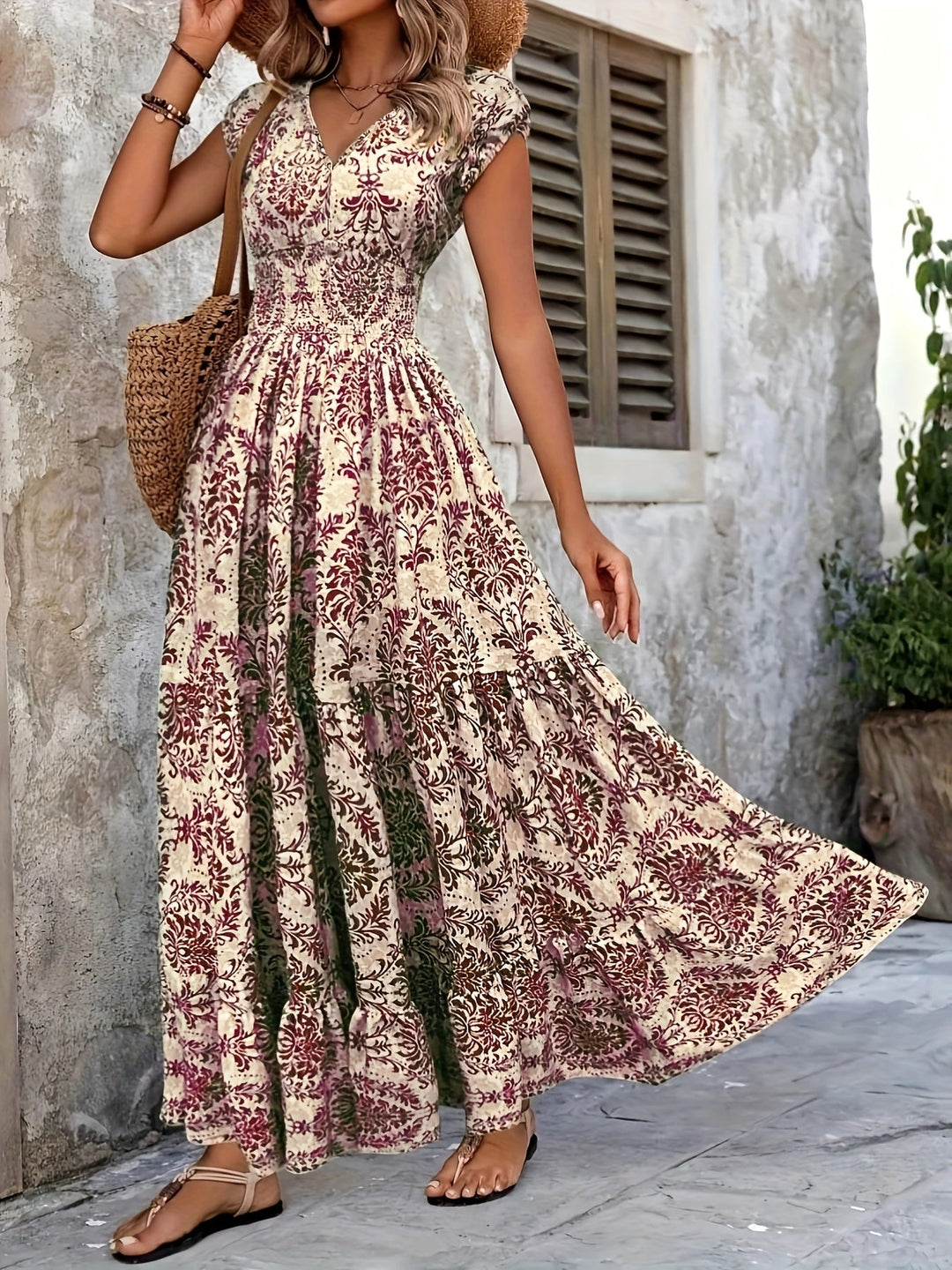 Seraphina – Boho V-Neck Maxi Dress