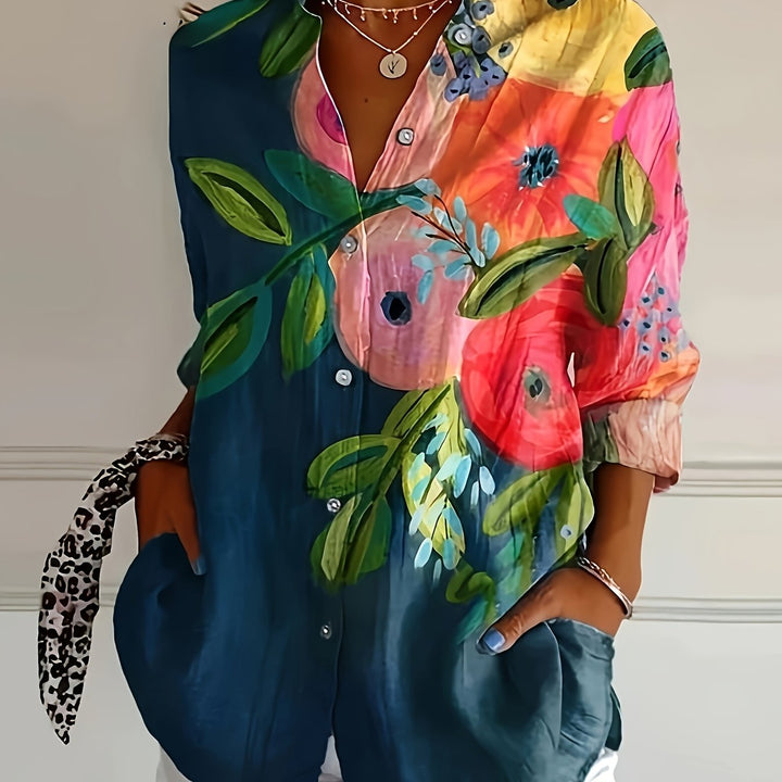 Poppy | All-Over Print Button-Up Long Sleeve Blouse