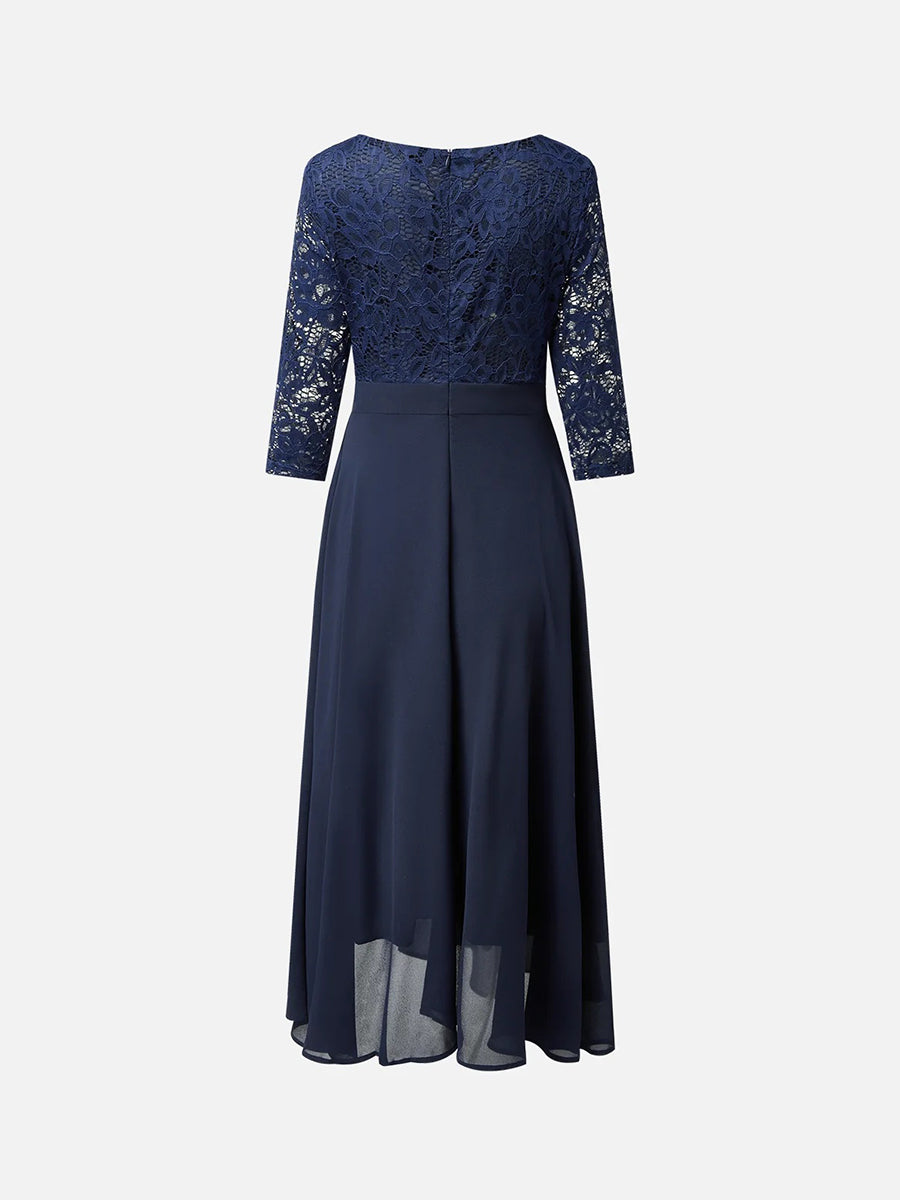 Eloise | Lace Chiffon 3/4 Sleeve Formal Midi Dress