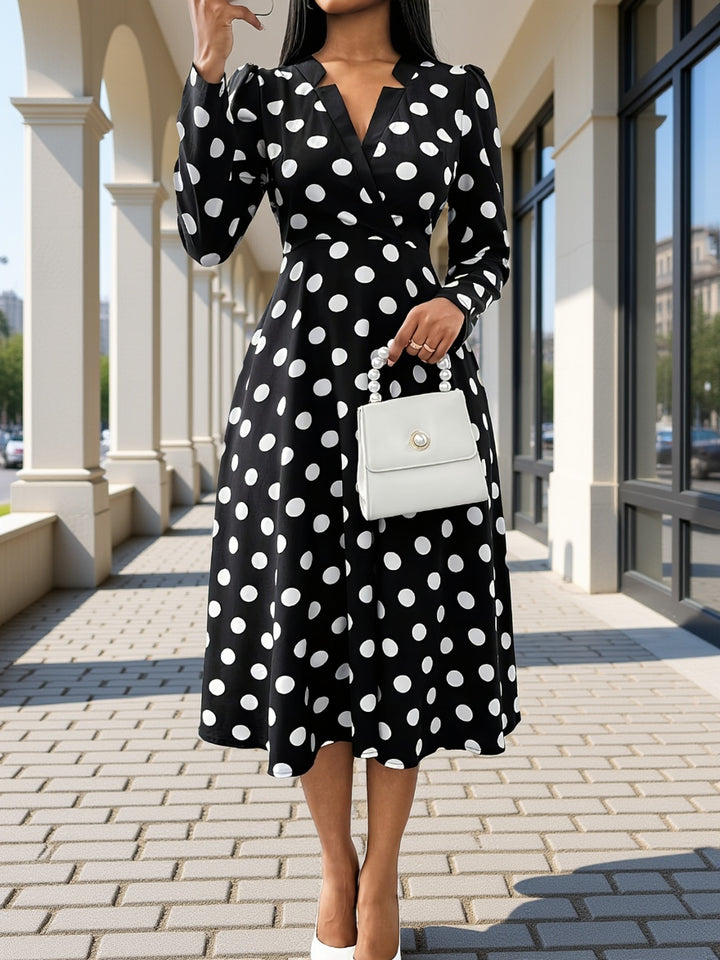 VICTORIA™ - Elegant Polka Dot Wrap Midi Dress