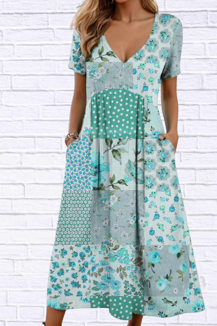 Sarah | Flattering Floral V-Neck Summer Dress