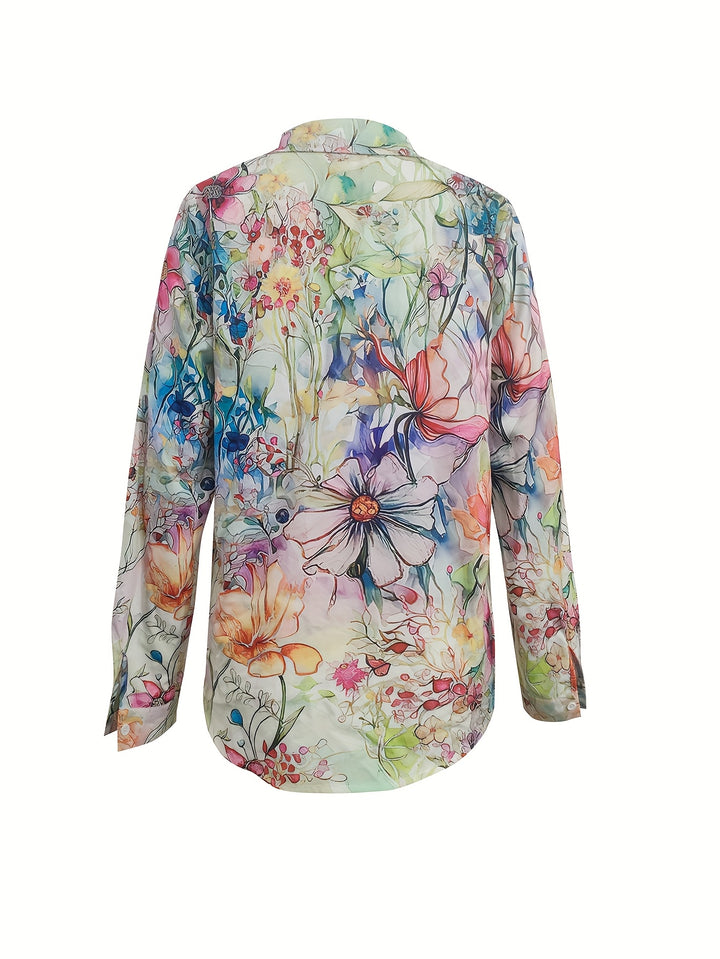 Margot | Retro Floral Button-Front Long Sleeve Blouse