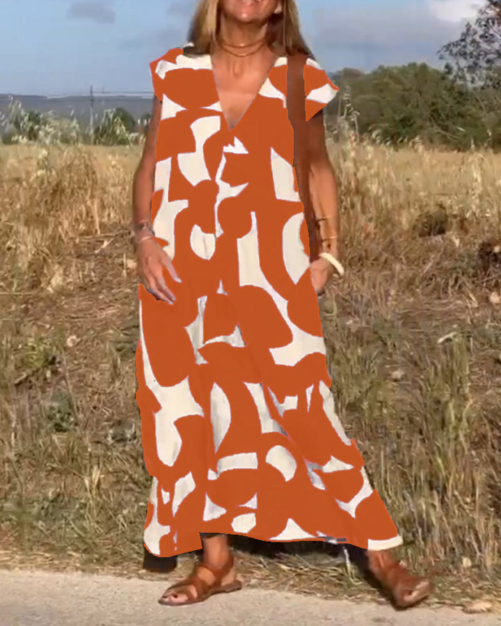 Stylish dress with a trendy print and V-neck