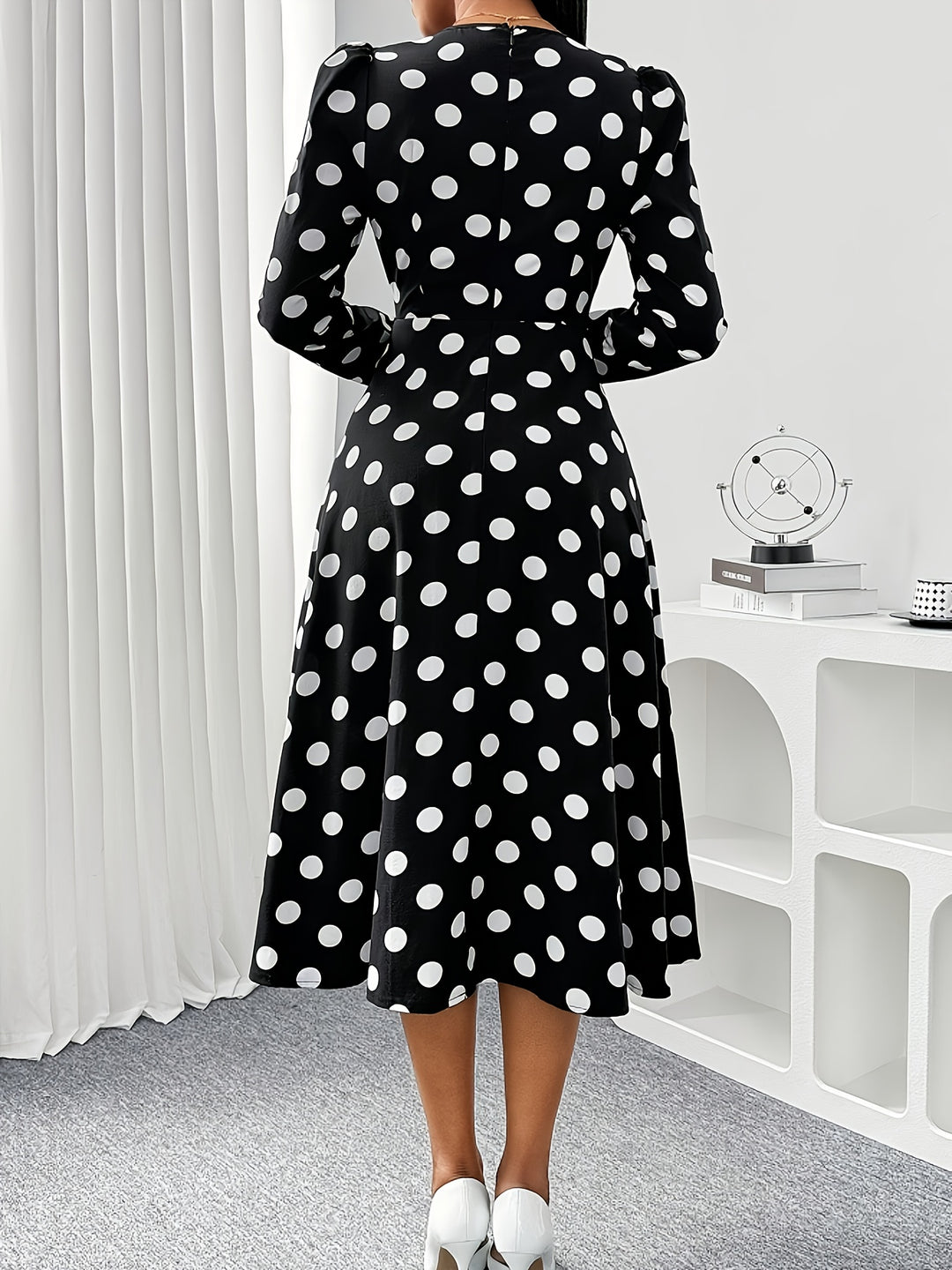 VICTORIA™ - Elegant Polka Dot Wrap Midi Dress