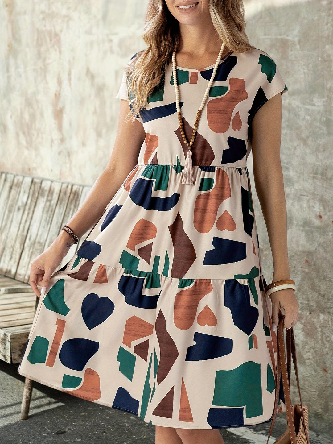Greta™ - Geometric Print Midi Dress