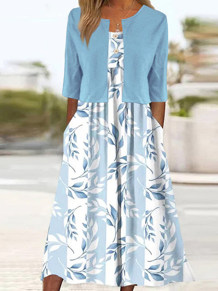 Laurel | Leaf Print Midi Dress with Jacket Set