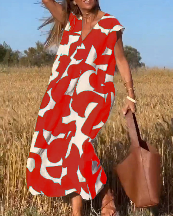 Stylish dress with a trendy print and V-neck
