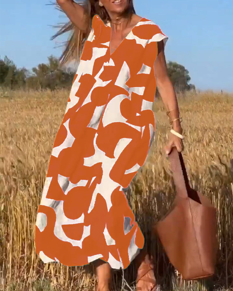 Stylish dress with a trendy print and V-neck