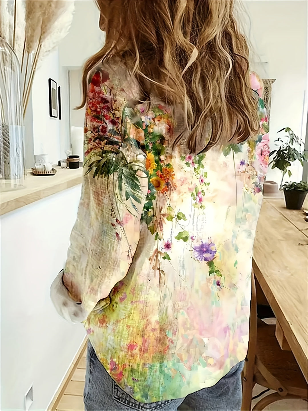 Ivory | Floral V-Neck Long Sleeve Blouse