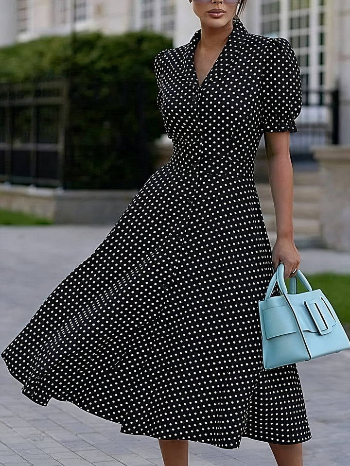 VIVIENNE™ - Elegant Polka Dot Wrap Midi Dress