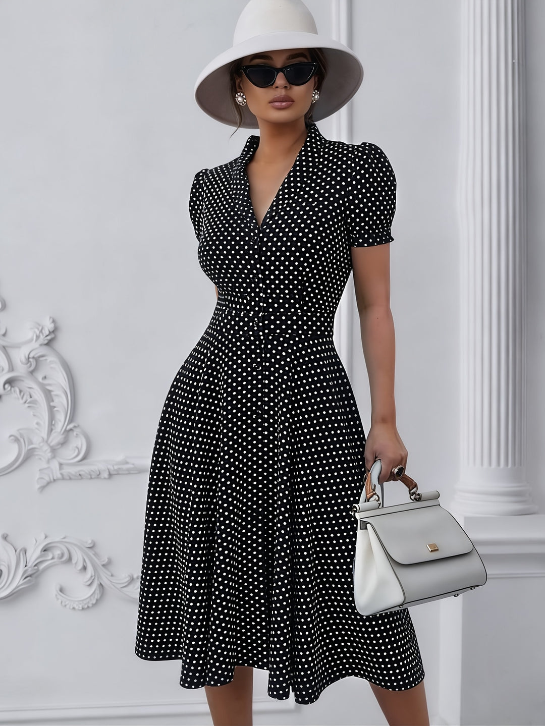 VIVIENNE™ - Elegant Polka Dot Wrap Midi Dress