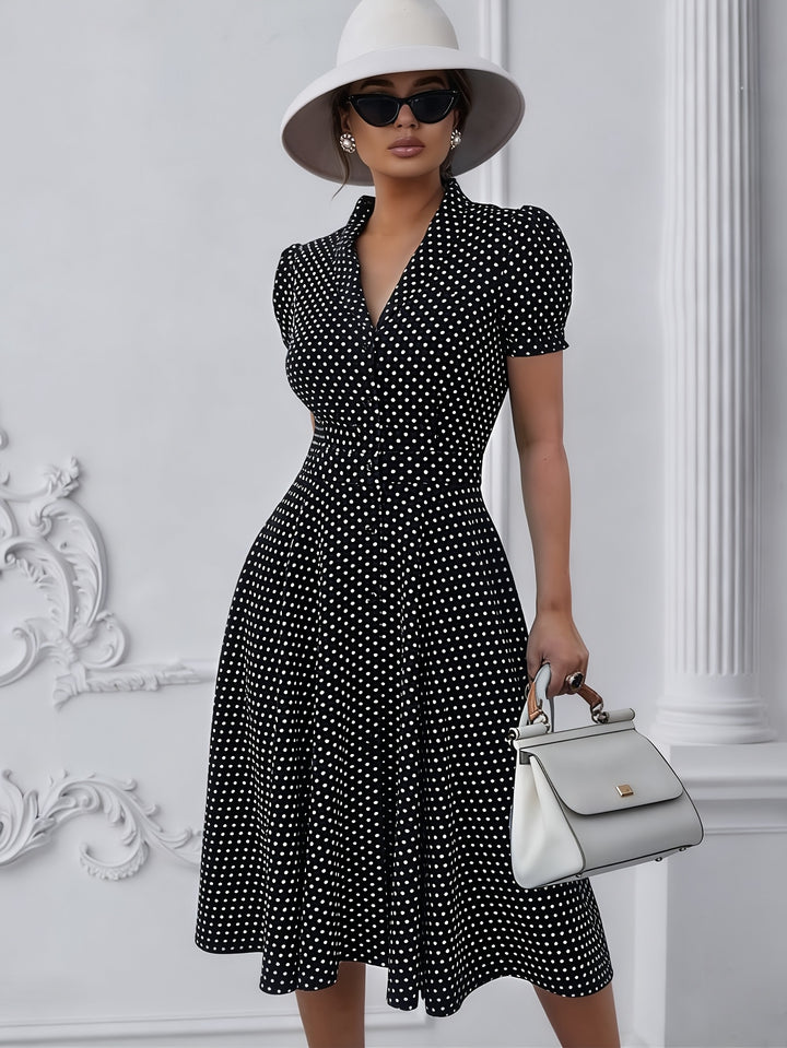 VIVIENNE™ - Elegant Polka Dot Wrap Midi Dress