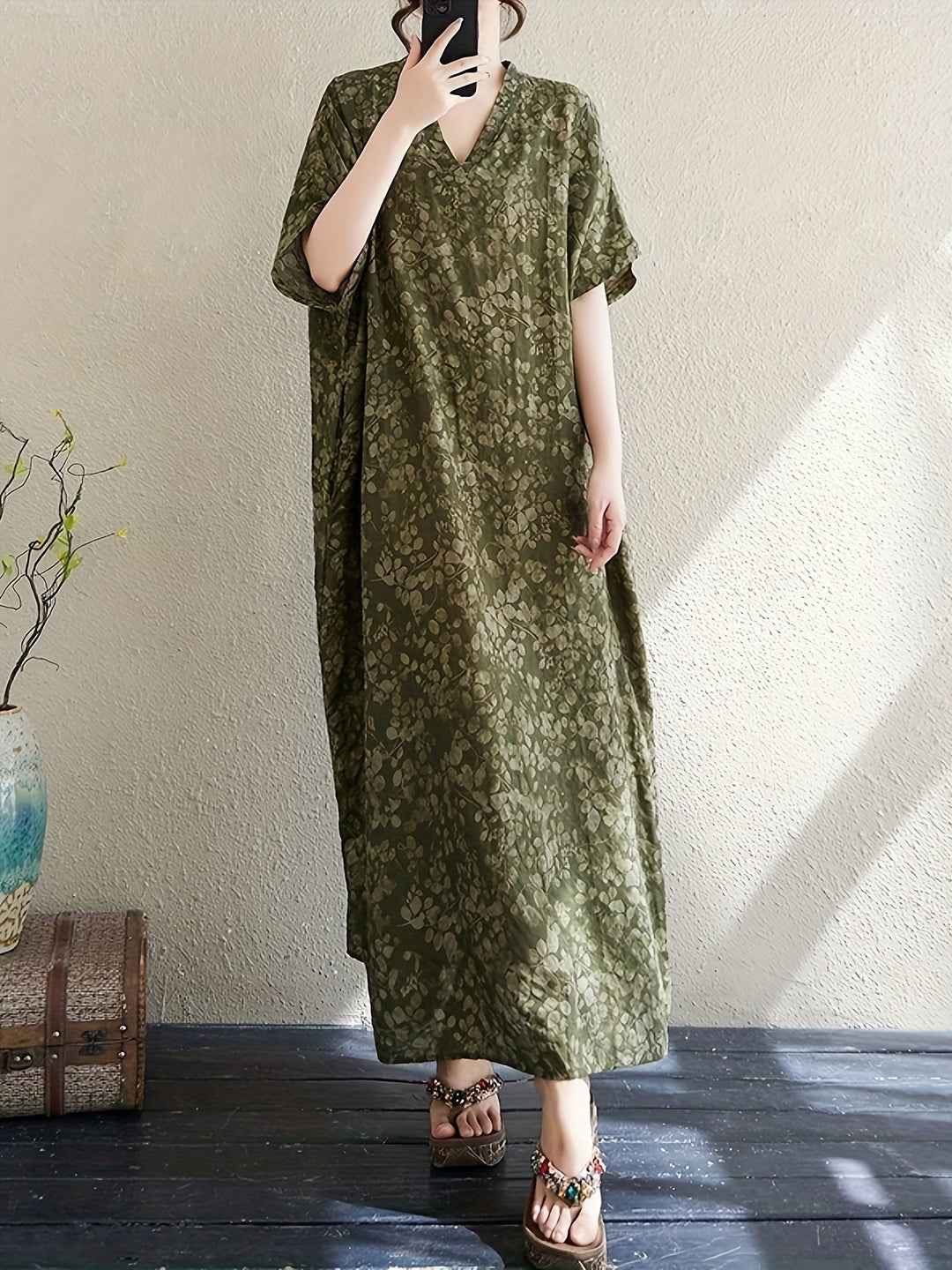 Verlina™ - Literary V-Neck Maxi Dress
