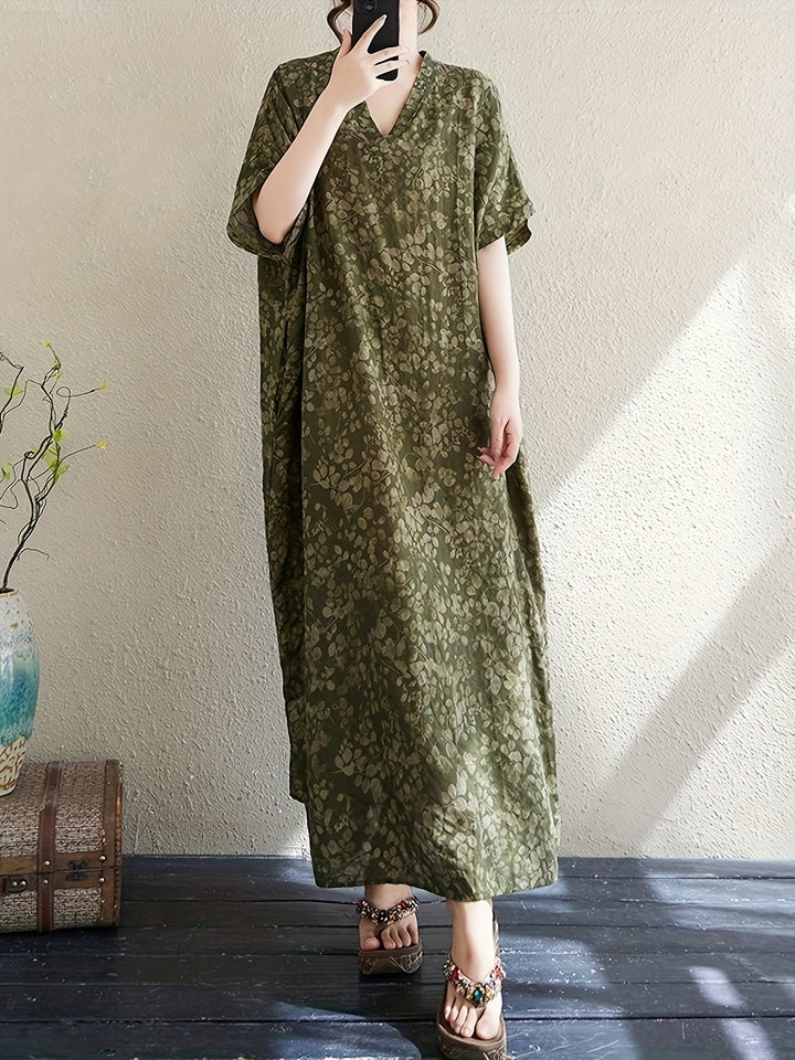 Verlina™ - Literary V-Neck Maxi Dress