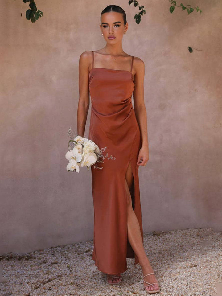 Kira | Satin Slit Wedding Guest Dress