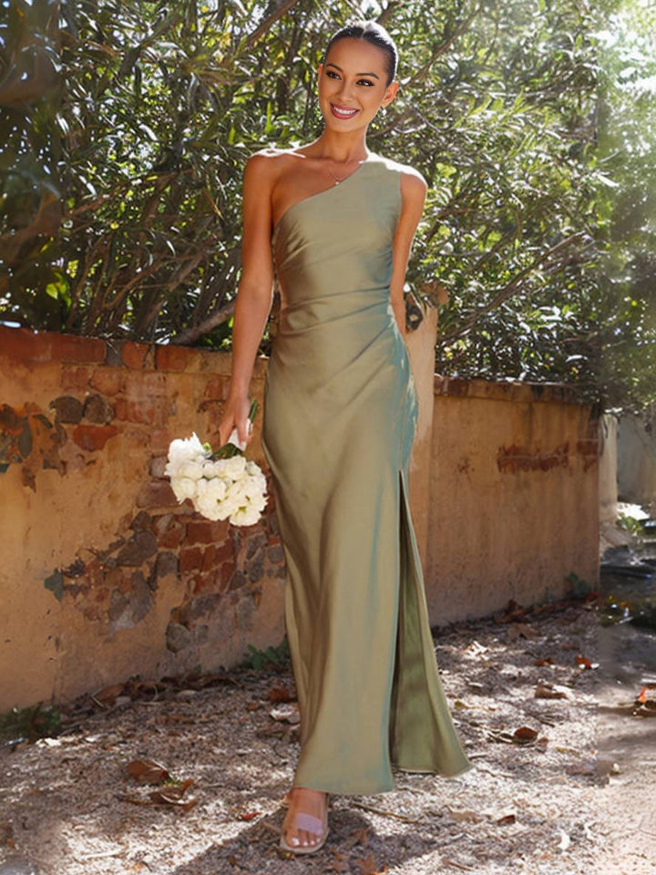 Isabella | Satin Slit Wedding Guest Dress