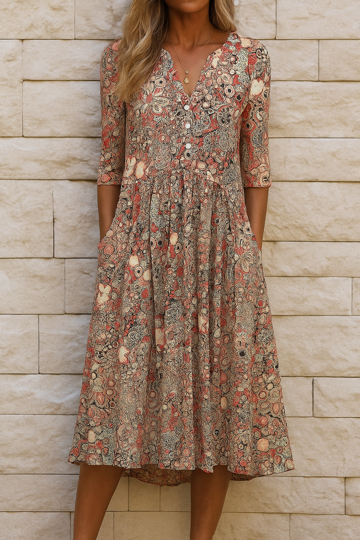 Eliskaa – Elegant Floral Dress with V-Neck