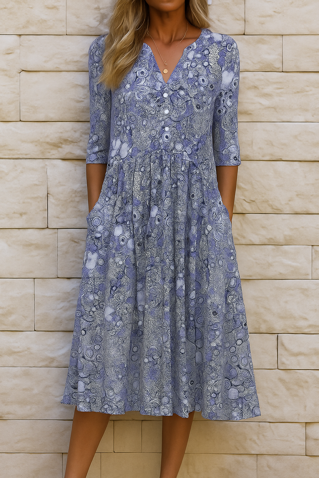 Eliskaa – Elegant Floral Dress with V-Neck