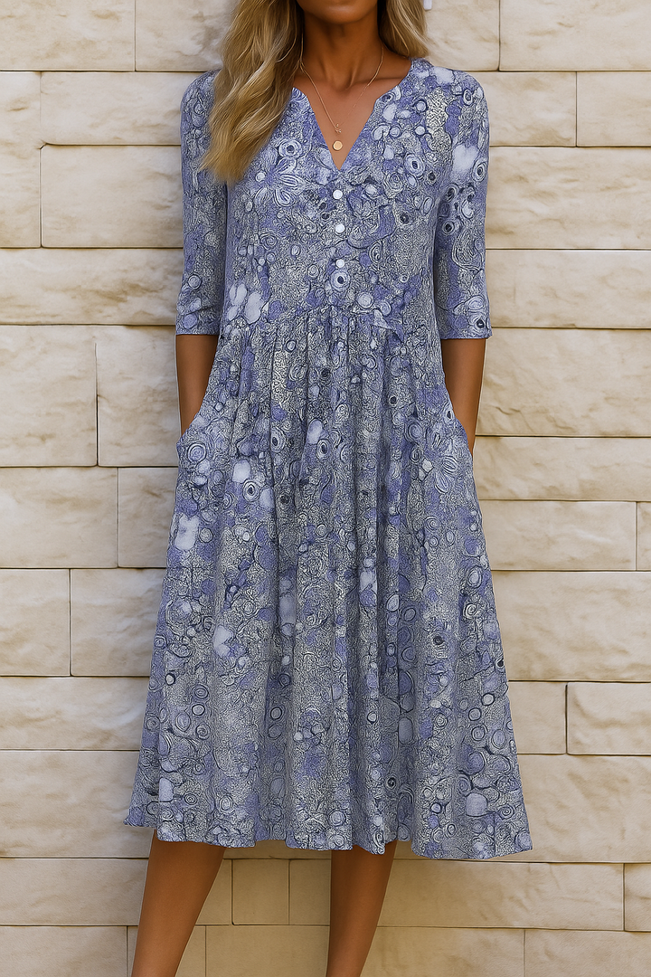 Eliskaa – Elegant Floral Dress with V-Neck