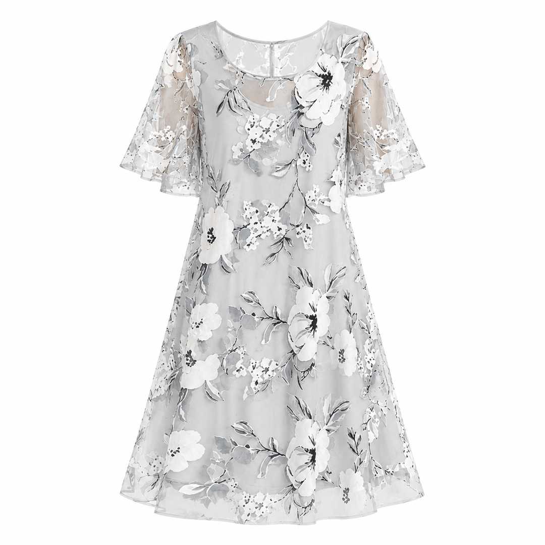 Solenya™ – Floral Chiffon Dress with Sheer Overlay