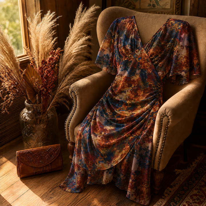 Elowen™ – Watercolor Ruched Midi Dress