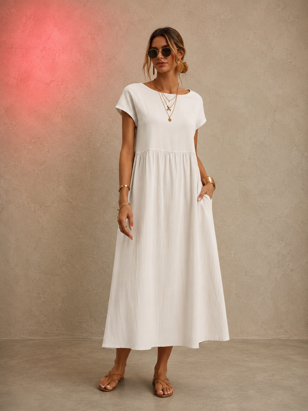 BREEZY COTTON-LINEN POCKET DRESS