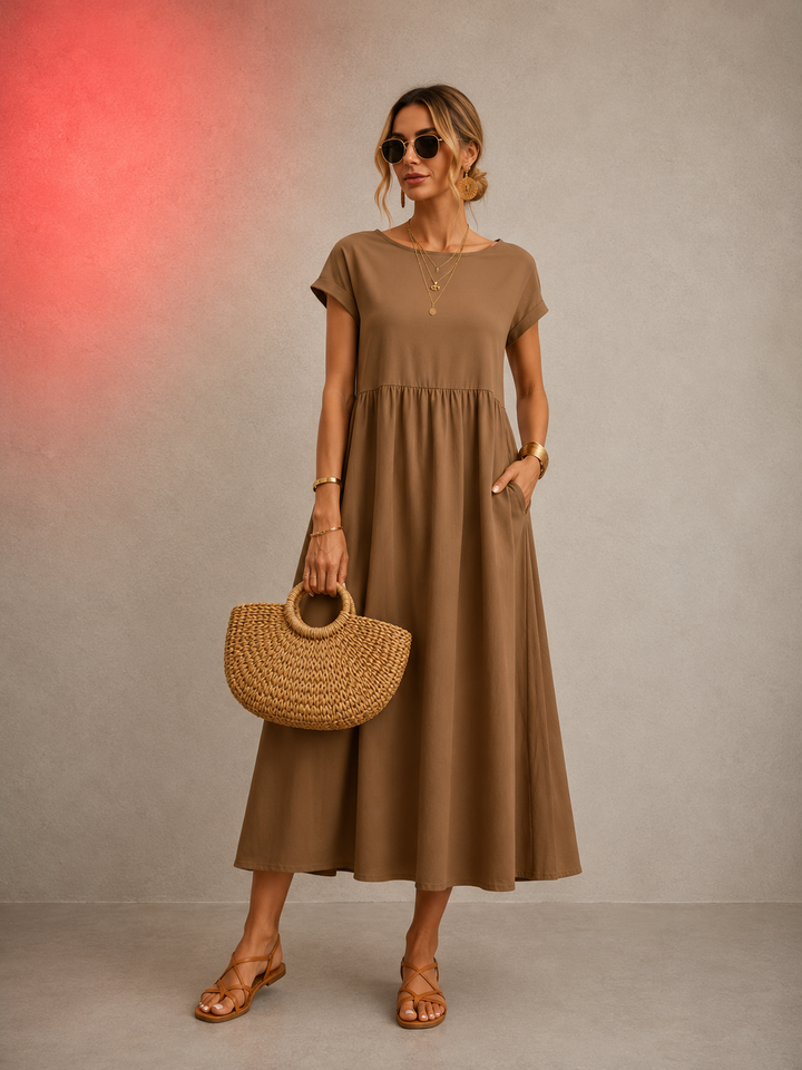 BREEZY COTTON-LINEN POCKET DRESS