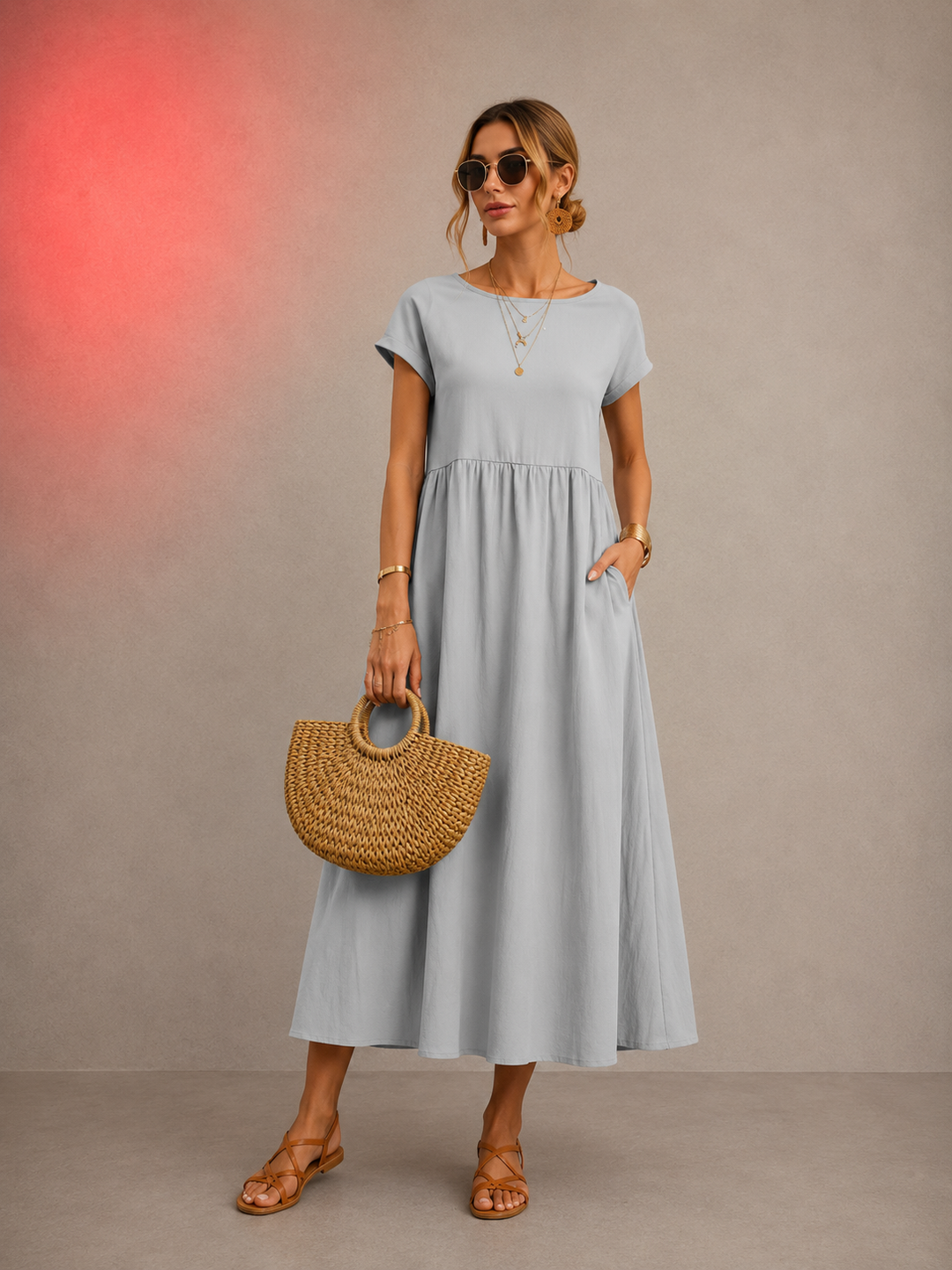 BREEZY COTTON-LINEN POCKET DRESS