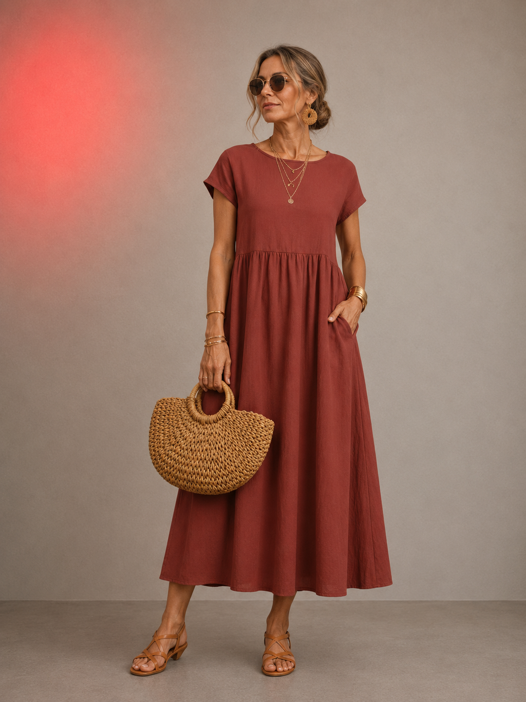 BREEZY COTTON-LINEN POCKET DRESS