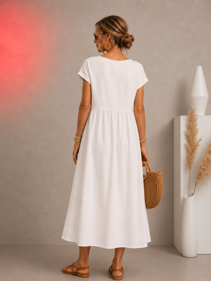 BREEZY COTTON-LINEN POCKET DRESS