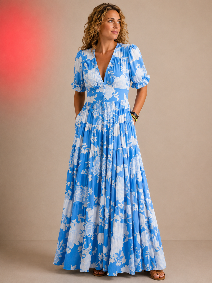 Catrisa™ - Floral Print V-neck Pocket Dress