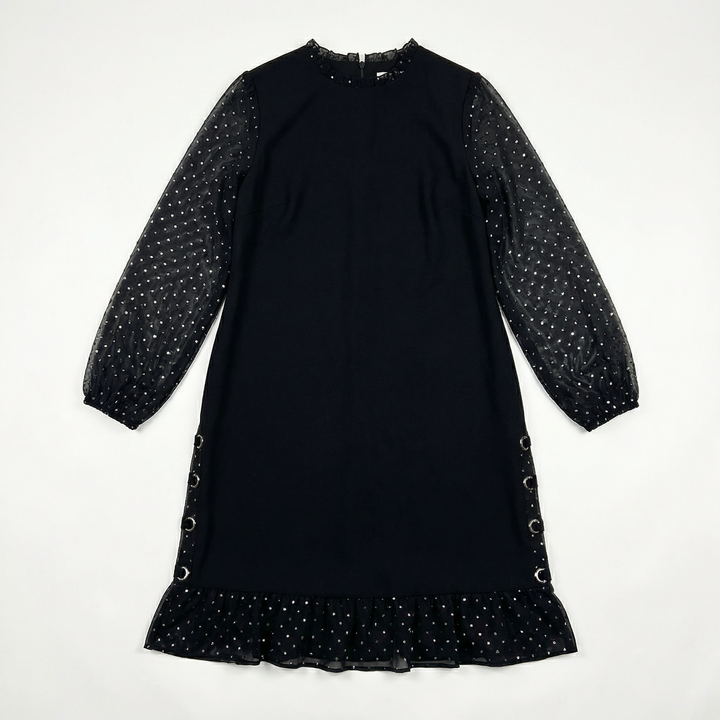 Lumiveil™ – Rhinestone Mesh Sleeve Dress with Ruffle Hem