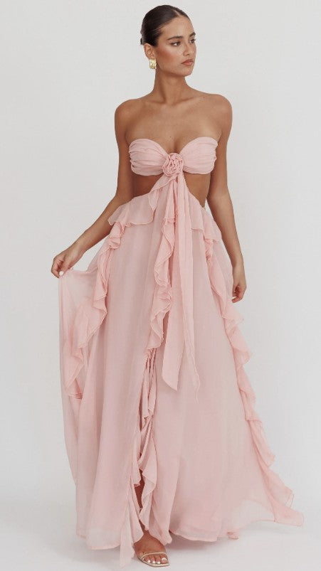Claribel | Ruffled Halter Maxi Wedding Guest Dress