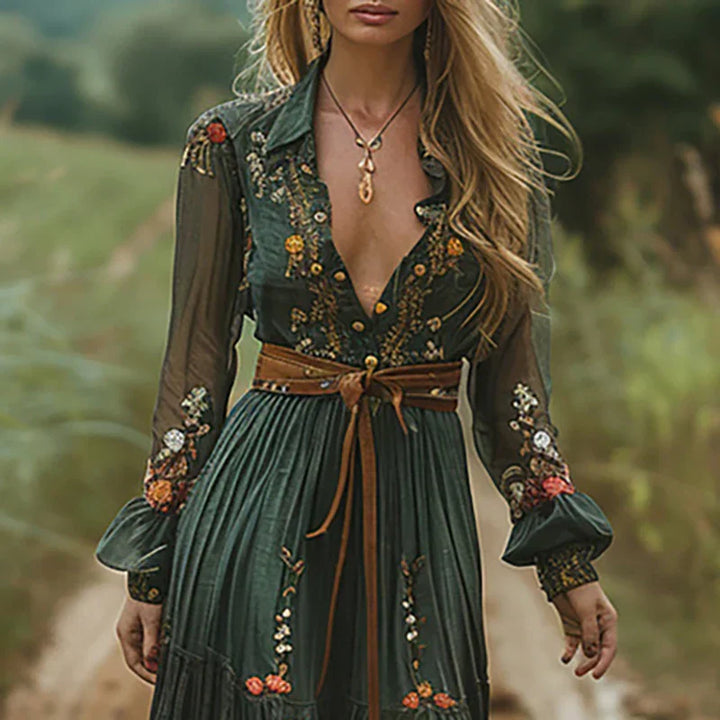 Isabella | Embroidered V-Neck Maxi Dress