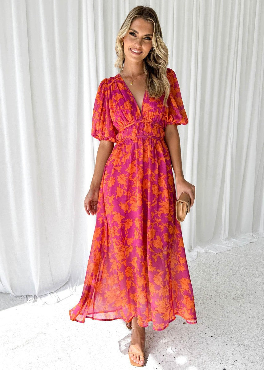 Georgie | Floral V-Neck Maxi Wedding Guest Dress