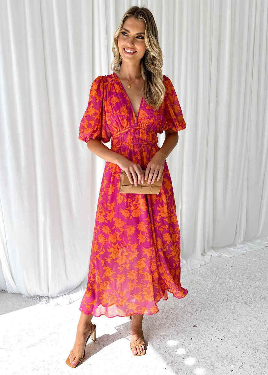 Georgie | Floral V-Neck Maxi Wedding Guest Dress